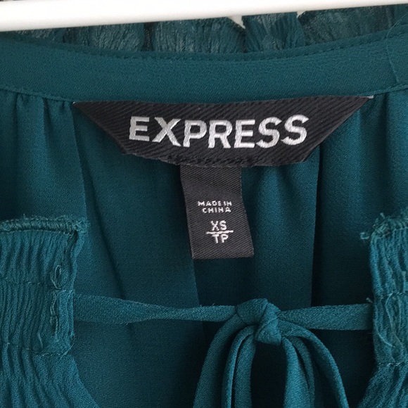 Green Express tie-front elastic waist dressy blouse - Picture 2 of 4